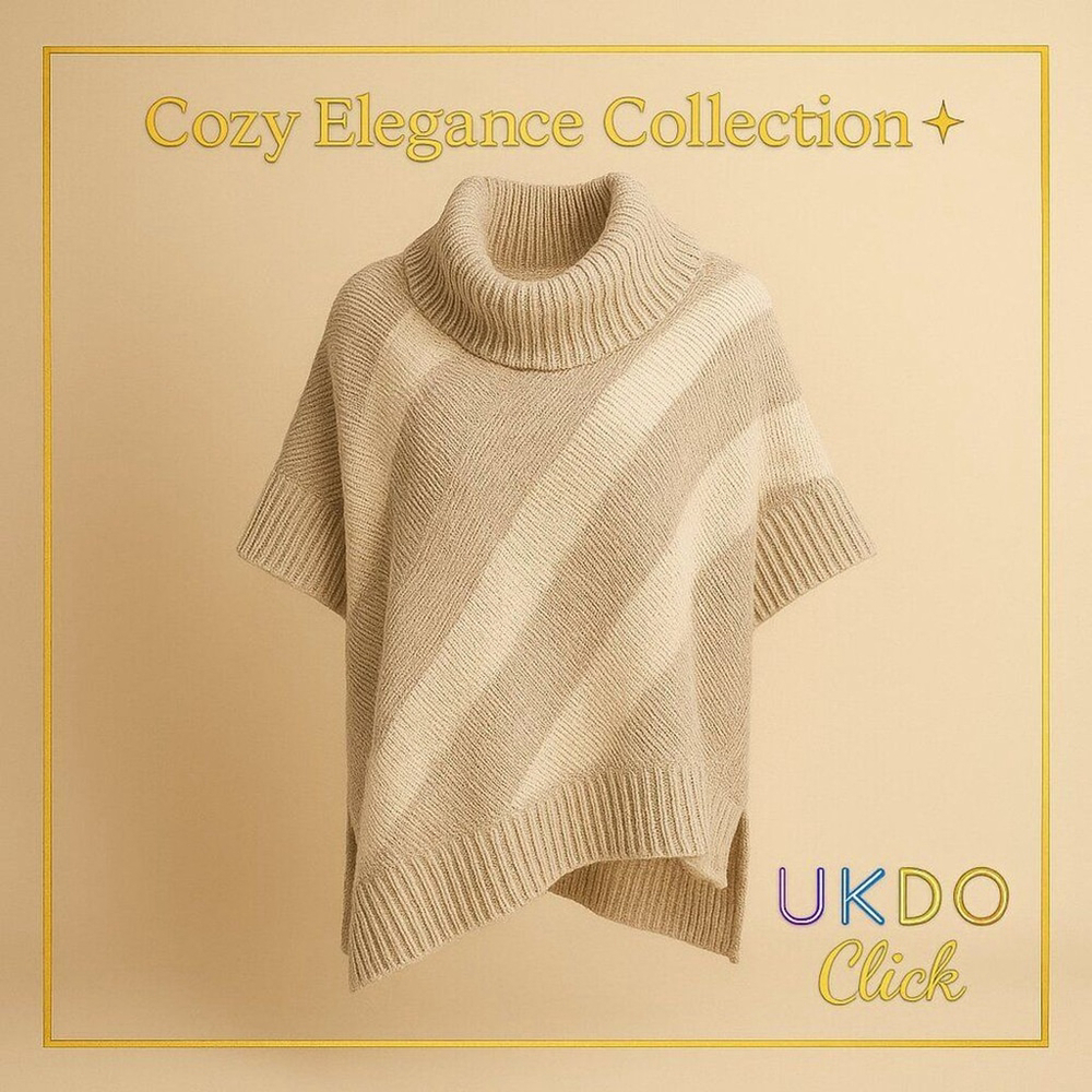 Old Navy Wool Blend Striped Cowl Neck Sweater Poncho size M/L | Cozy Knit - Picture 13 of 16